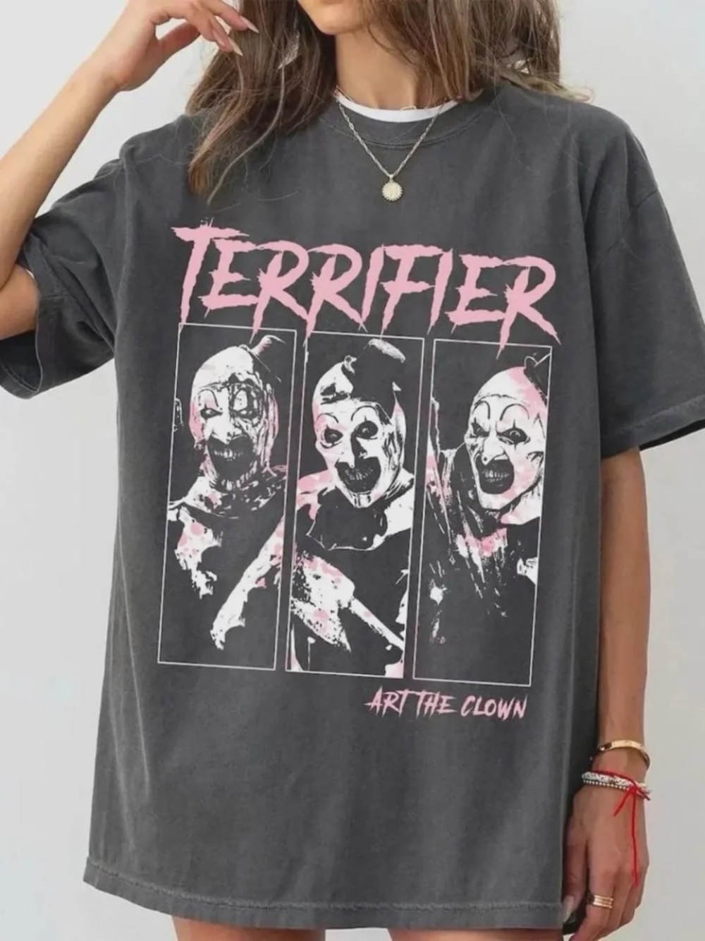 Comfort Colors Pepper Tee with Pink and White Terrifier Print